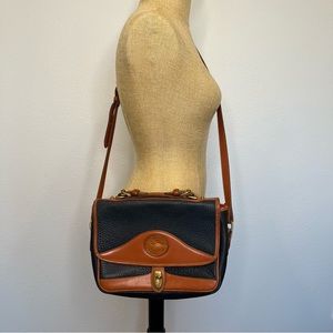 Dooney & Bourke Vintage Navy and Brown Leather Shoulder Bag